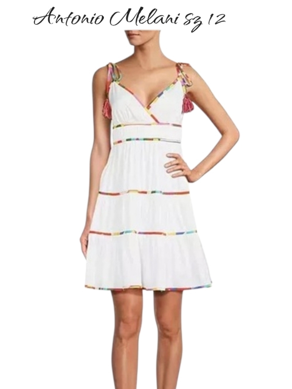 Antonio Melani Keri White Tiered Tassel Dress NWT 12